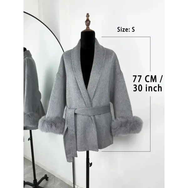 Tossy Women’s Fox Fur Wool Overcoat – Elegant Short Double-Sided Wool Coat Office Lady Loose Cardigan Jacket