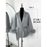 Tossy Women’s Fox Fur Wool Overcoat – Elegant Short Double-Sided Wool Coat Office Lady Loose Cardigan Jacket