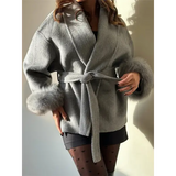 Tossy Women’s Fox Fur Wool Overcoat – Elegant Short Double-Sided Wool Coat Office Lady Loose Cardigan Jacket