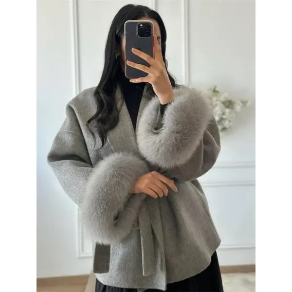 Tossy Women’s Fox Fur Wool Overcoat – Elegant Short Double-Sided Wool Coat Office Lady Loose Cardigan Jacket