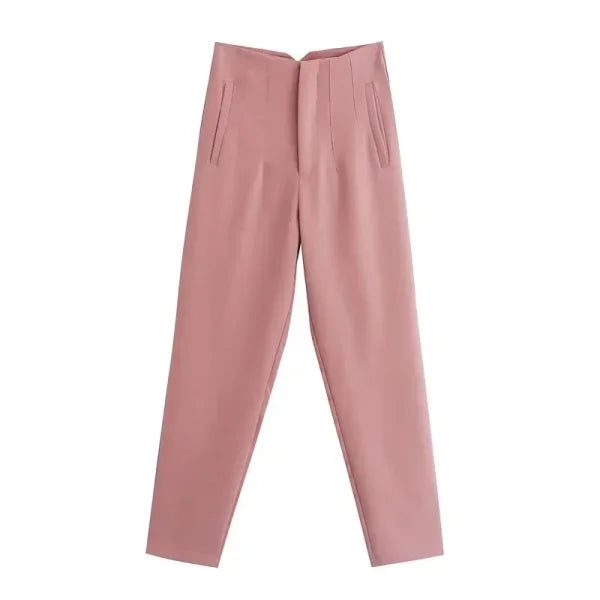 TRAF Women's High Waist Office Pants - Formal Pencil Trousers in Black, Pink & White - Himpall