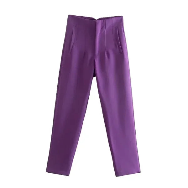 TRAF Women's High Waist Office Pants - Formal Pencil Trousers in Black, Pink & White - Himpall