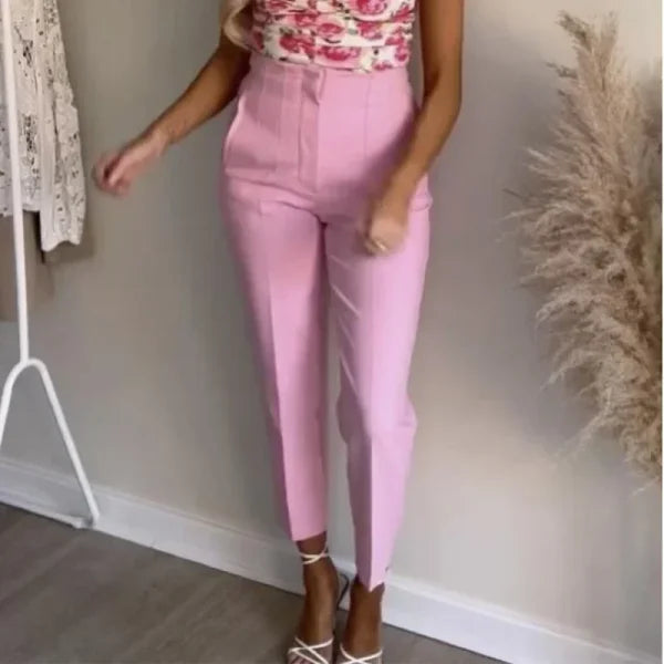 TRAF Women's High Waist Office Pants - Formal Pencil Trousers in Black, Pink & White - Himpall