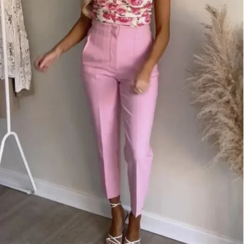 TRAF Women's High Waist Office Pants - Formal Pencil Trousers in Black, Pink & White - Himpall