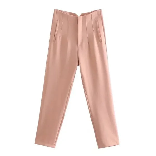 TRAF Women's High Waist Office Pants - Formal Pencil Trousers in Black, Pink & White - Himpall