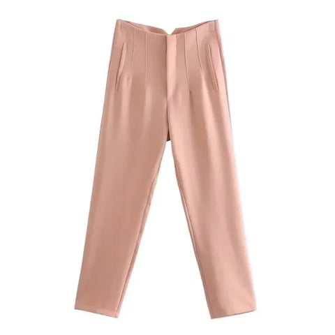 TRAF Women's High Waist Office Pants - Formal Pencil Trousers in Black, Pink & White - Himpall