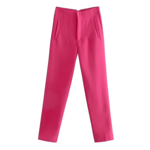 TRAF Women's High Waist Office Pants - Formal Pencil Trousers in Black, Pink & White - Himpall