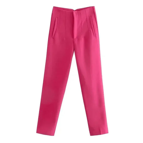 TRAF Women's High Waist Office Pants - Formal Pencil Trousers in Black, Pink & White - Himpall