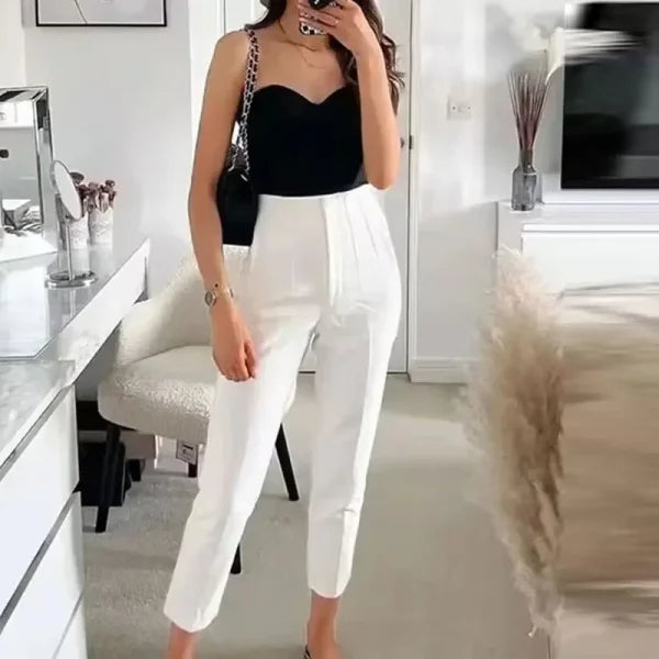 TRAF Women's High Waist Office Pants - Formal Pencil Trousers in Black, Pink & White - Himpall