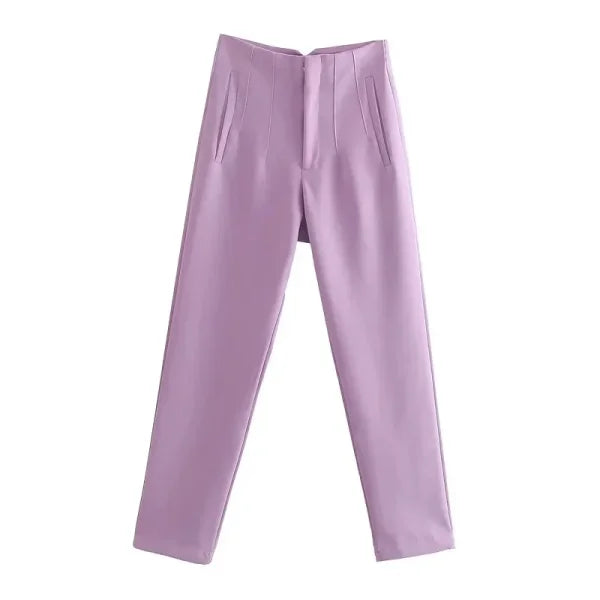 TRAF Women's High Waist Office Pants - Formal Pencil Trousers in Black, Pink & White - Himpall
