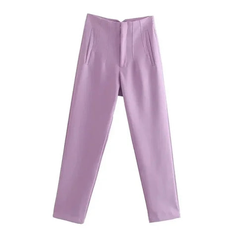 TRAF Women's High Waist Office Pants - Formal Pencil Trousers in Black, Pink & White - Himpall