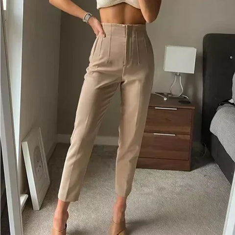 TRAF Women's High Waist Office Pants - Formal Pencil Trousers in Black, Pink & White - Himpall