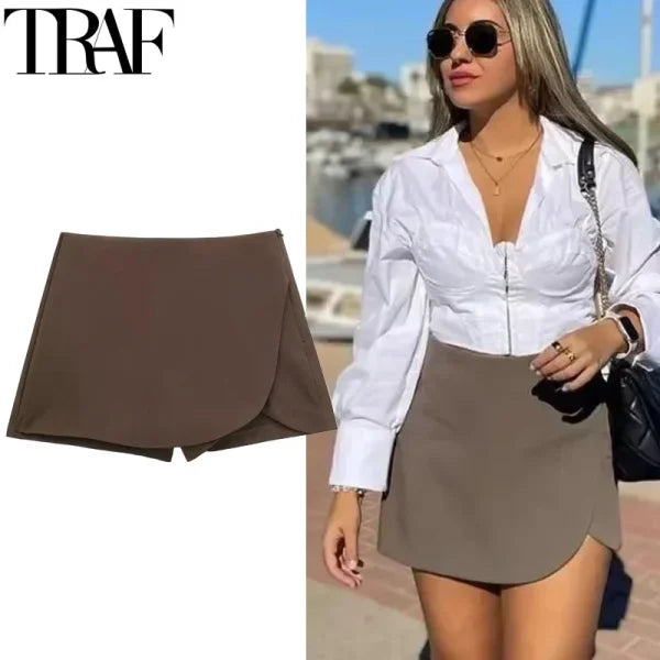 Women's High Waist Skort – Stylish Asymmetric Mini Skirt Shorts - Himpall