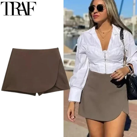 Women's High Waist Skort – Stylish Asymmetric Mini Skirt Shorts - Himpall