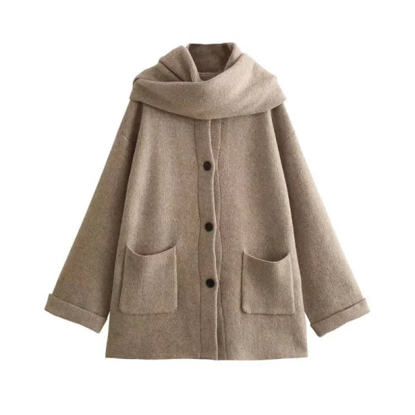 TRAF Women’s Knitted Cardigan with Scarf Elegant Office Sweater - Himpall