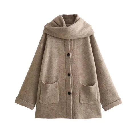 TRAF Women’s Knitted Cardigan with Scarf Elegant Office Sweater - Himpall