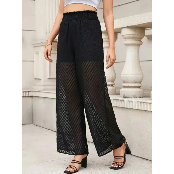 Translucent Elegance: Women’s Spring & Summer High Waist Lace Wide Leg Pants