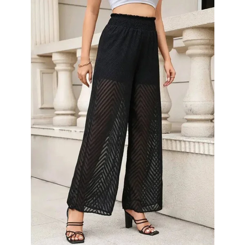 Translucent Elegance: Women’s Spring & Summer High Waist Lace Wide Leg Pants