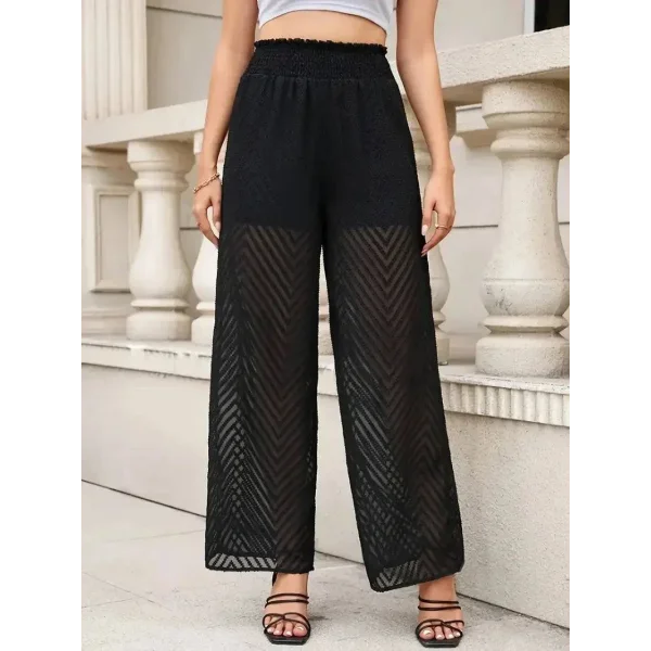 Translucent Elegance: Women’s Spring & Summer High Waist Lace Wide Leg Pants