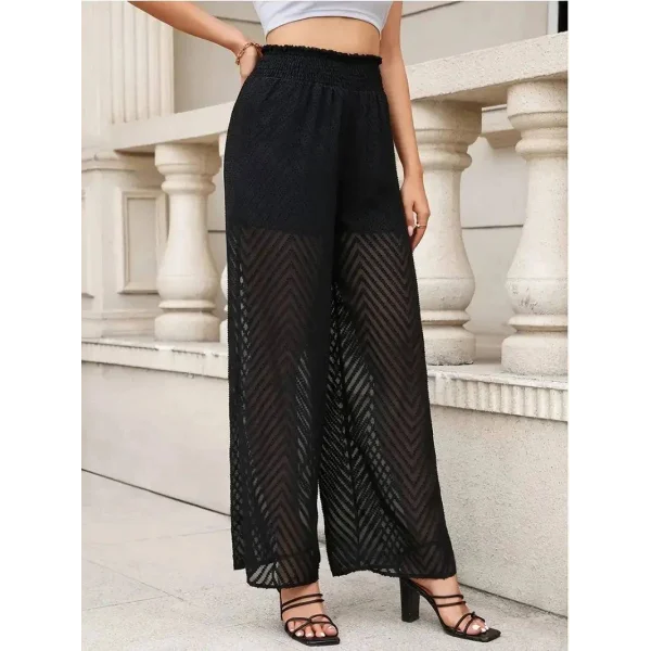 Translucent Elegance: Women’s Spring & Summer High Waist Lace Wide Leg Pants