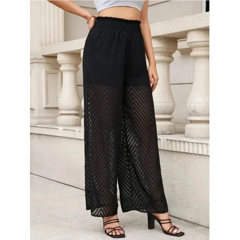 Translucent Elegance: Women’s Spring & Summer High Waist Lace Wide Leg Pants