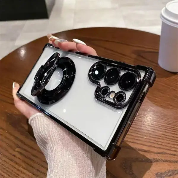 Transparent Electroplated Magnetic Stand Case Cover For Samsung Galaxy S25 S24 S23 S22 S21 Ultra Plus FE A36 A35 A55