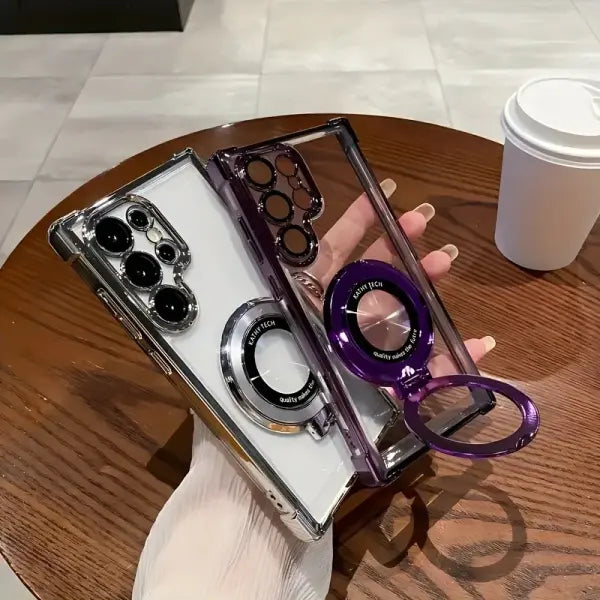 Transparent Electroplated Magnetic Stand Case Cover For Samsung Galaxy S25 S24 S23 S22 S21 Ultra Plus FE A36 A35 A55