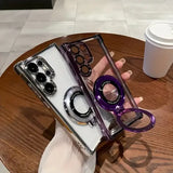 Transparent Electroplated Magnetic Stand Case Cover For Samsung Galaxy S25 S24 S23 S22 S21 Ultra Plus FE A36 A35 A55