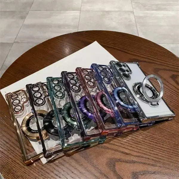 Transparent Electroplated Magnetic Stand Case Cover For Samsung Galaxy S25 S24 S23 S22 S21 Ultra Plus FE A36 A35 A55