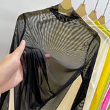 Women’s Transparent Gauze Long Sleeve Top – Summer Sunscreen Half-High Collar Shirt