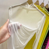 Women’s Transparent Gauze Long Sleeve Top – Summer Sunscreen Half-High Collar Shirt