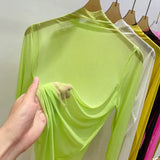Women’s Transparent Gauze Long Sleeve Top – Summer Sunscreen Half-High Collar Shirt