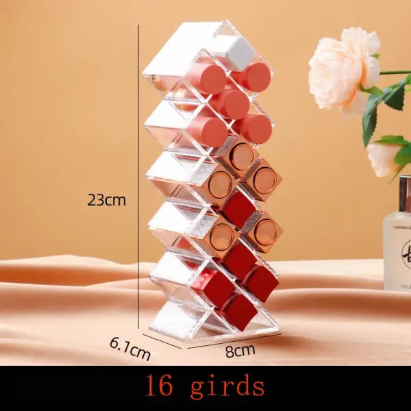 Clear Acrylic Makeup Brush Holder & Lipstick Organizer Multi-Slot Vanity Cosmetic Storage Box - 16 grids
