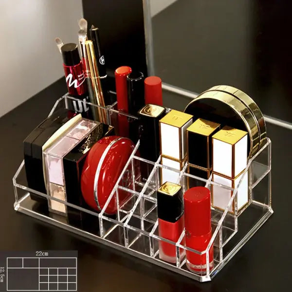 Clear Acrylic Makeup Brush Holder & Lipstick Organizer Multi-Slot Vanity Cosmetic Storage Box - big 16 grids