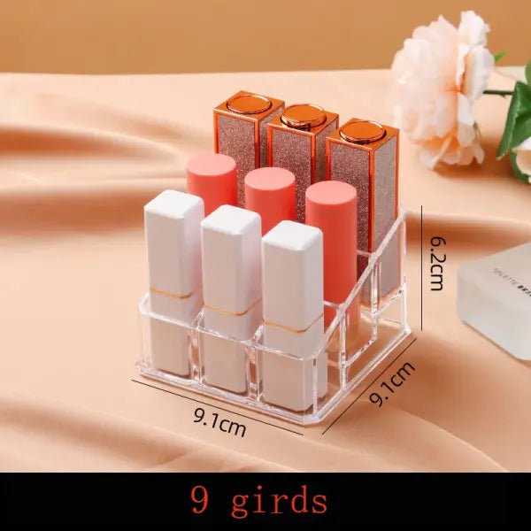 Clear Acrylic Makeup Brush Holder & Lipstick Organizer Multi-Slot Vanity Cosmetic Storage Box - 9 girds