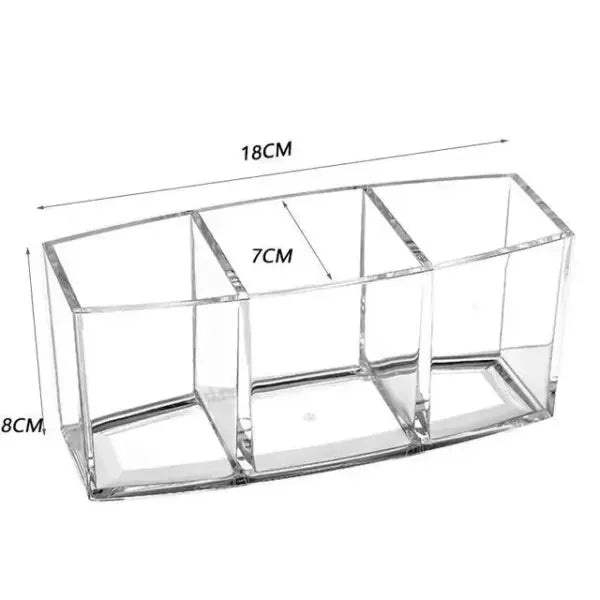 Clear Acrylic Makeup Brush Holder & Lipstick Organizer Multi-Slot Vanity Cosmetic Storage Box - 3 holes arc
