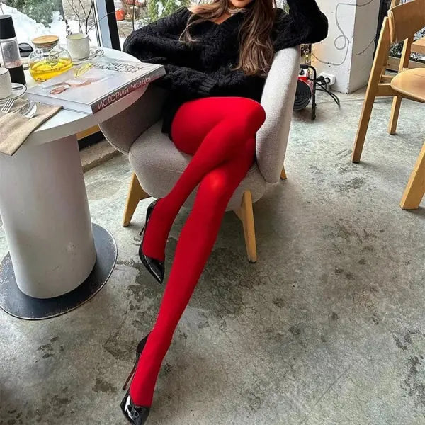 Trendix Red Lace Pantyhose – Super Elastic See-Through Tights for Women Autumn/Winter Bodycon Slim Fit - Velvet
