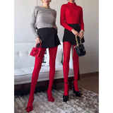 Trendix Red Lace Pantyhose – Super Elastic See-Through Tights for Women Autumn/Winter Bodycon Slim Fit