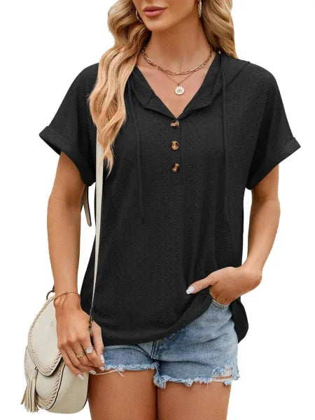 Trendy Button-Up Hooded T-Shirt in Barbie Pink Size for Men and Women - Himpall