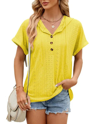 Trendy Button-Up Hooded T-Shirt in Barbie Pink Size for Men and Women - Himpall