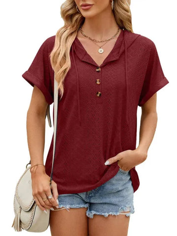 Trendy Button-Up Hooded T-Shirt in Barbie Pink Size for Men and Women - Himpall