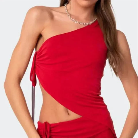 Sexy Tank Top – Trendy Off-Shoulder Cut-Out Design for Women - red / XXL