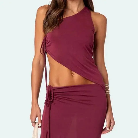 Sexy Tank Top – Trendy Off-Shoulder Cut-Out Design for Women - Wine red / XXL