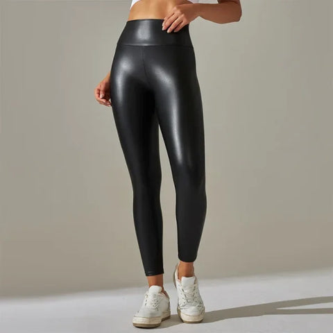 Trendy Oversized Women’s PU Leather Leggings - High Waisted Sexy Yoga Pants