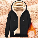 Unisex Winter Lamb Wool Zipper Jacket – Warm Plush Lined Hoodie with Front Pockets Trendy Pure Color Coat