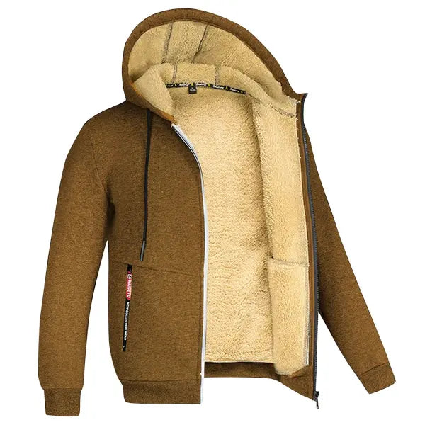 Unisex Winter Lamb Wool Zipper Jacket – Warm Plush Lined Hoodie with Front Pockets Trendy Pure Color Coat - Brown1 / XL