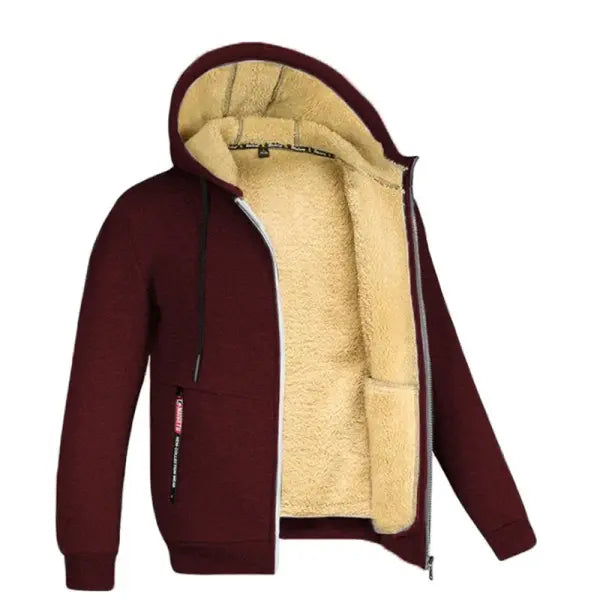 Unisex Winter Lamb Wool Zipper Jacket – Warm Plush Lined Hoodie with Front Pockets Trendy Pure Color Coat - Red1 / M