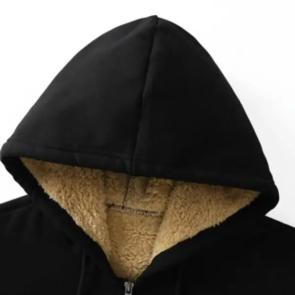 Unisex Winter Lamb Wool Zipper Jacket – Warm Plush Lined Hoodie with Front Pockets Trendy Pure Color Coat