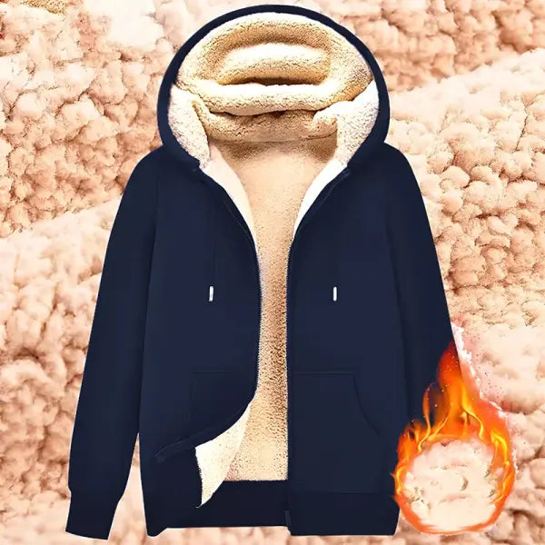 Unisex Winter Lamb Wool Zipper Jacket – Warm Plush Lined Hoodie with Front Pockets Trendy Pure Color Coat