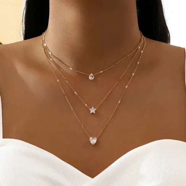 Trendy Zircon Pendant Necklace For Women Multilayer Chain Choker Fashion Female Party Shiny Jewelry Gift - 1
